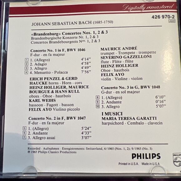 Bach: Brandenburg Concerti 1-3 / I Musici by Maria Teresa Garatti, Maurice Andr - Picture 3 of 4
